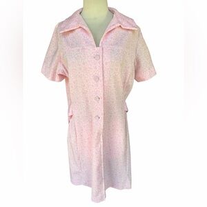 1960s‎ Dainty Pink & White Floral Poly Knit Shirtwaist Retro House Dress